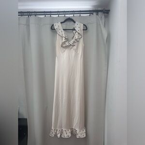 Caroline Constas Cream Maxi Dress with Polka Dot Ruffle